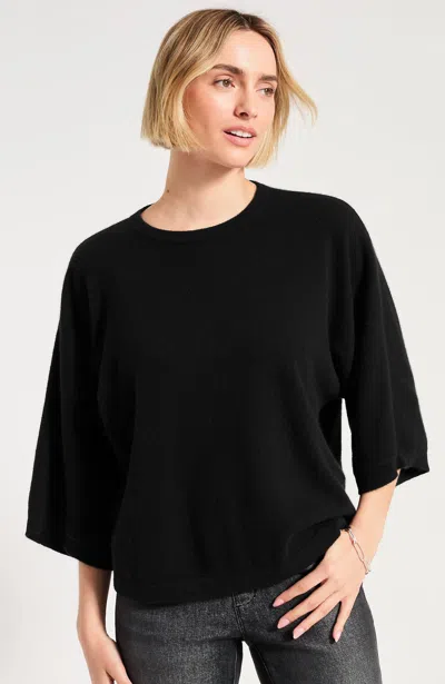 Jjill Petite Pure Jill Cashmere Elbow-sleeve Sweater In Black
