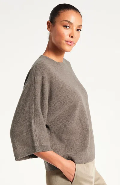 Jjill Petite Pure Jill Cashmere Elbow-sleeve Sweater In Rich Truffle Heather