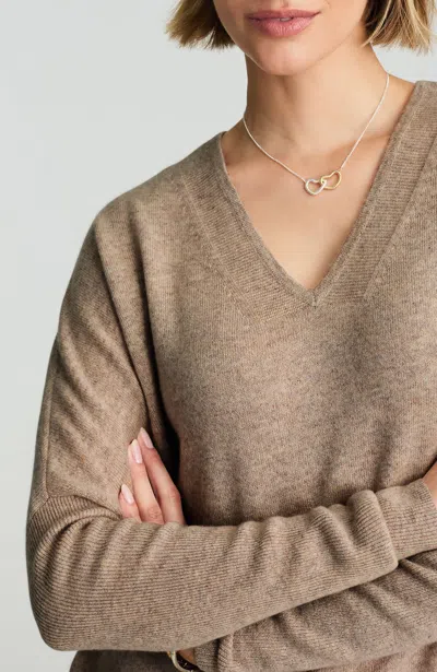 Jjill Petite Pure Jill Cashmere V-neck Sweater In Soft Cappuccino Heather
