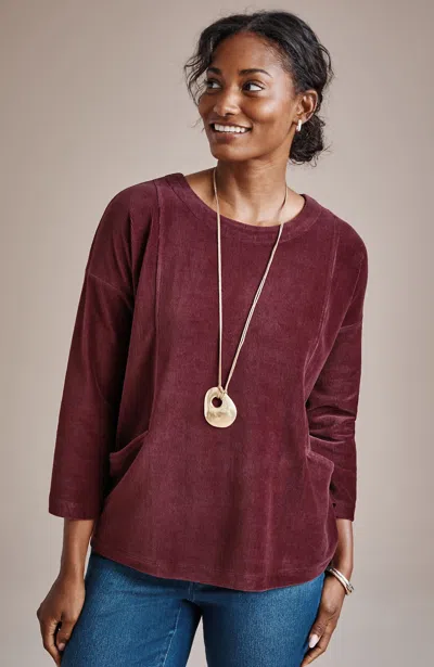 Jjill Petite Pure Jill Corded Velour Pocket Top Pullover In Syrah