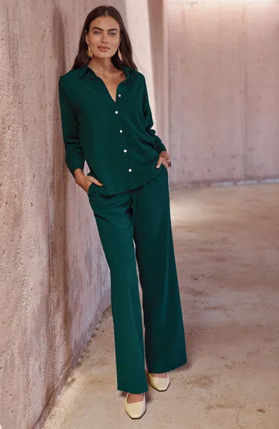 Jjill Petite Pure Jill Crinkle-textured Wide-leg Pant Pants In Pine Green