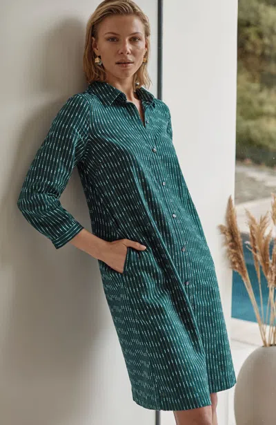 Jjill Petite Pure Jill Dobby-textured Shirtdress In Tucson Teal Multi