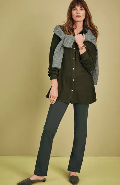 Jjill Petite Pure Jill Double-cloth Shirttail-hem Tunic In Deep Olive