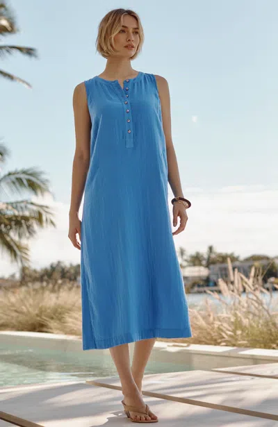 Jjill Petite Pure Jill Double-gauze Midi Dress In Blue