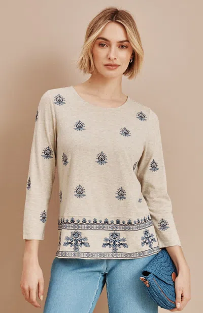 Jjill Petite Pure Jill Embroidered Tee Shirt Pullover In Neutral