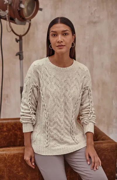 Jjill Petite Pure Jill Hand-braided Sweater In Stone Heather