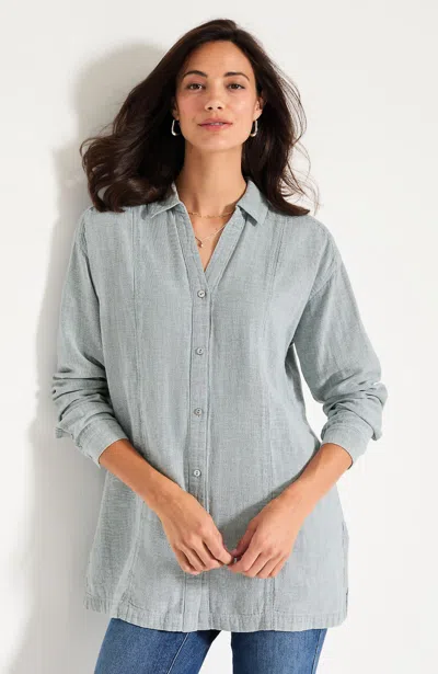Jjill Petite Pure Jill Indigo Double-cloth Tunic In Coastal Fog Wash/white