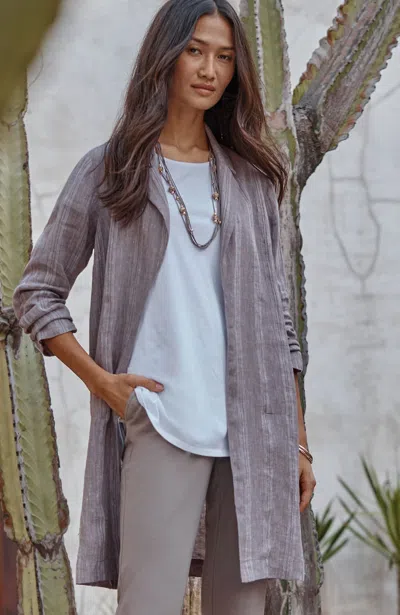 Jjill Petite Pure Jill Linen Striped Duster Jacket In Driftwood/white
