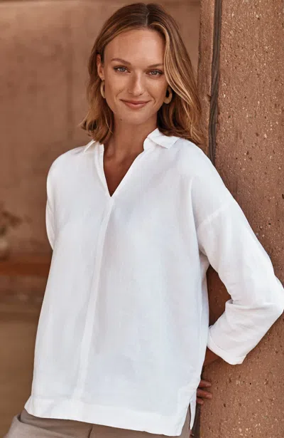Jjill Petite Pure Jill Linen-blend Popover Shirt In White