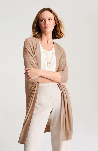 Jjill Petite Pure Jill Linen-blend Short-sleeve Cardigan In Brown