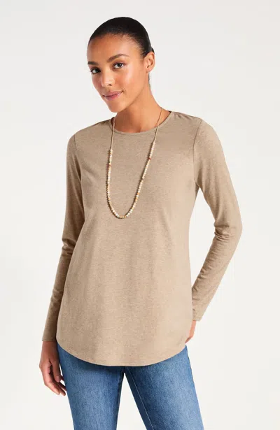 Jjill Petite Pure Jill Long-sleeve Shirttail Tee In Dark Khaki Heather