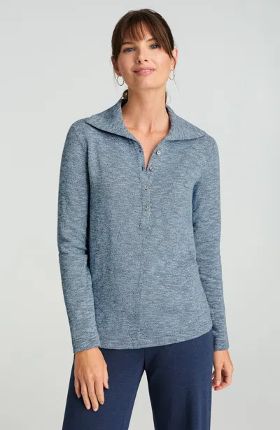 Jjill Petite Pure Jill Marl Slub Collared Top In Blue Ink/blue Frost