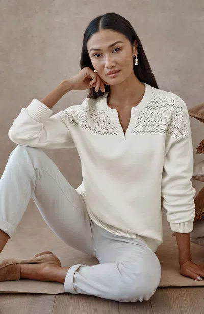 Jjill Petite Pure Jill Mixed-media Sweatshirt In Cream