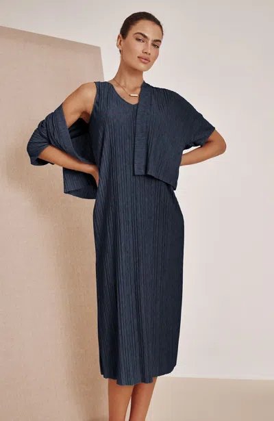 Jjill Petite Pure Jill Pleated Dress & Cardigan Set In Night Heather