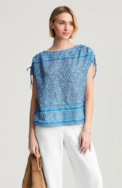 Jjill Petite Pure Jill Printed Boat-neck Top In Blue