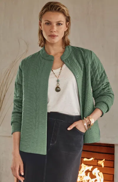 Jjill Petite Pure Jill Quilted-knit Snap-front Jacket In Light Watercress