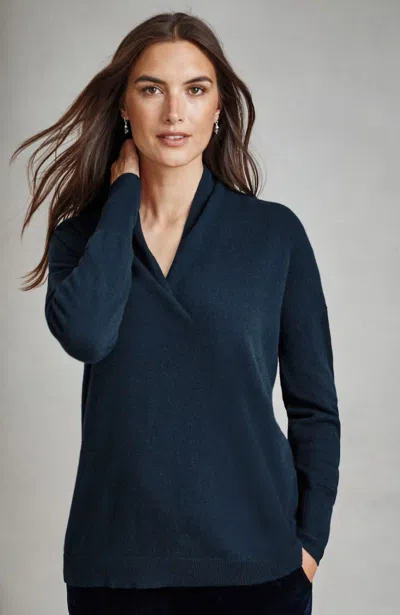 Jjill Petite Pure Jill Recycled-cashmere Pullover V-neck Sweater In Blue