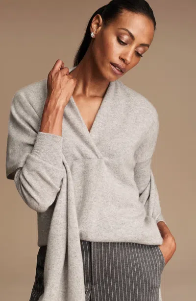 Jjill Petite Pure Jill Recycled-cashmere Pullover V-neck Sweater In Soft Steel Heather