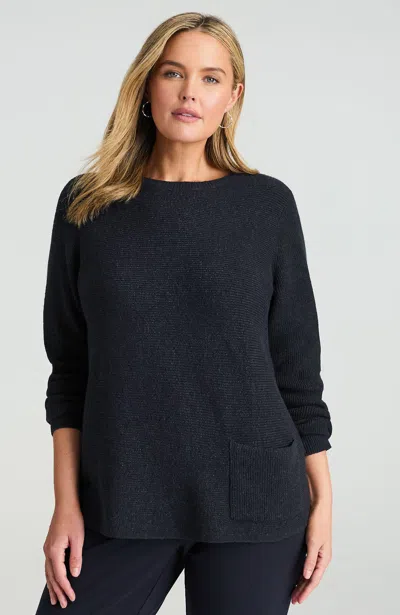 Jjill Petite Pure Jill Ribbed One-pocket Sweater In Navy Blue Heather