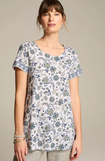 Jjill Petite Pure Jill Scoop-neck Elliptical Tee Shirt In White Rich Jacobean