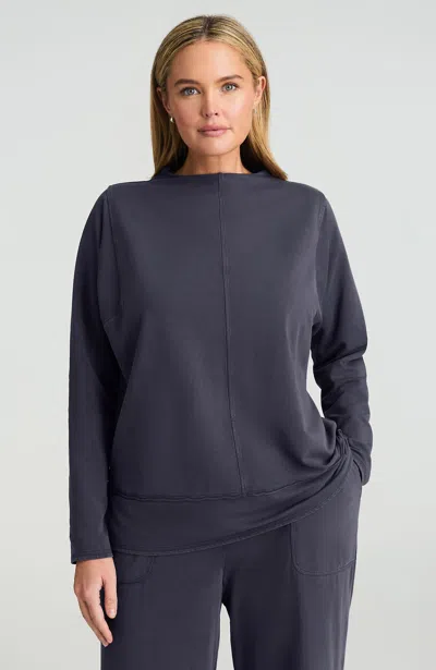 Jjill Petite Pure Jill Seamed French Terry Top In Light Charcoal Blue