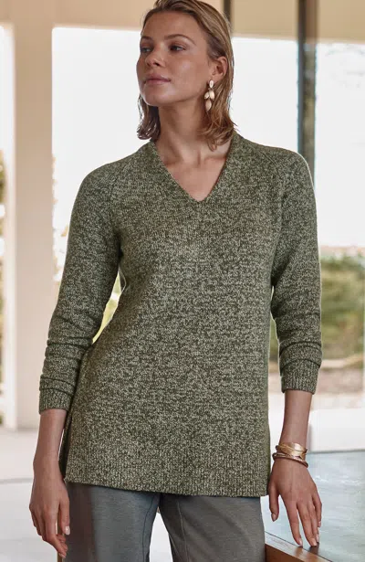Jjill Petite Pure Jill Slub Marled Sweater Pullover In Dry Moss/light Sage Green