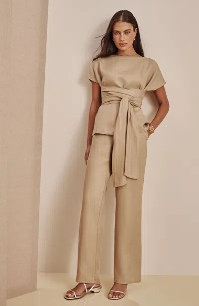 Jjill Petite Pure Jill Slub Straight-leg Pants In Wheat