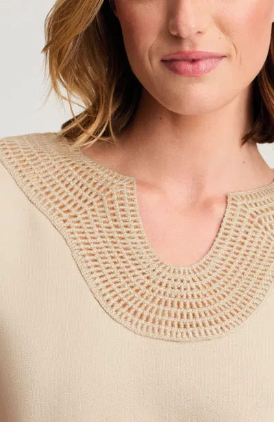 Jjill Petite Pure Jill Sweater-trim Sweatshirt In Oatmeal