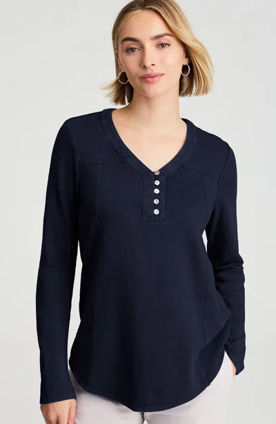 Jjill Petite Pure Jill Tea-dyed Henley Top In Light Navy Blue