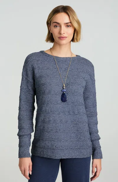 Jjill Petite Pure Jill Textured Boat-neck Sweater In Smokey Blue Multi