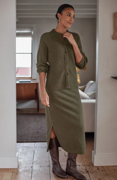 Jjill Petite Pure Jill Textured Funnel-neck Cardigan In Green