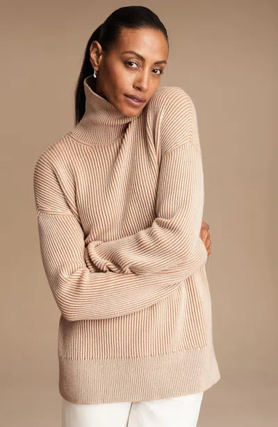 Jjill Petite Pure Jill Textured Ribbed-knit Sweater Pullover In Dark Caramel/light Vintage Canvas
