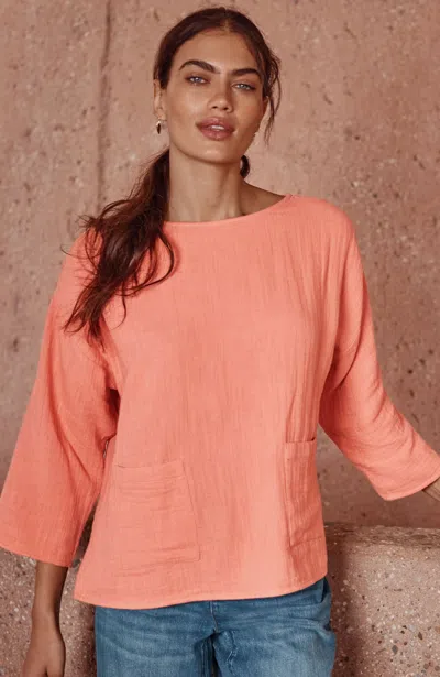 Jjill Petite Pure Jill Two-pocket Gauze Popover In Canyon Clay