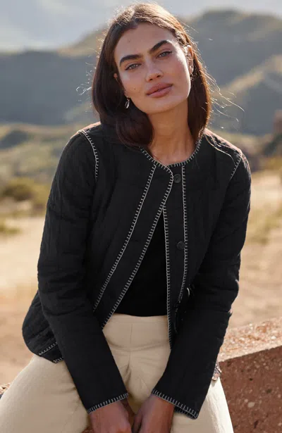Jjill Petite Pure Jill Whipstitched Quilted Jacket In Black/putty