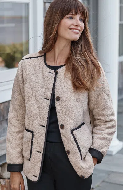 Jjill Petite Quilted Faux-sherpa Jacket In Ivory/ Black