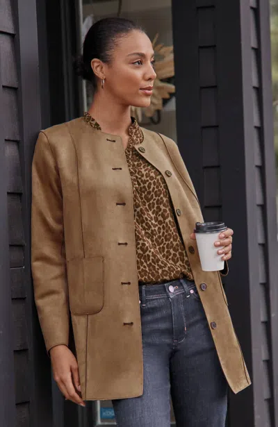 Jjill Petite Reversible Faux Suede & Leather Jacket In Brown