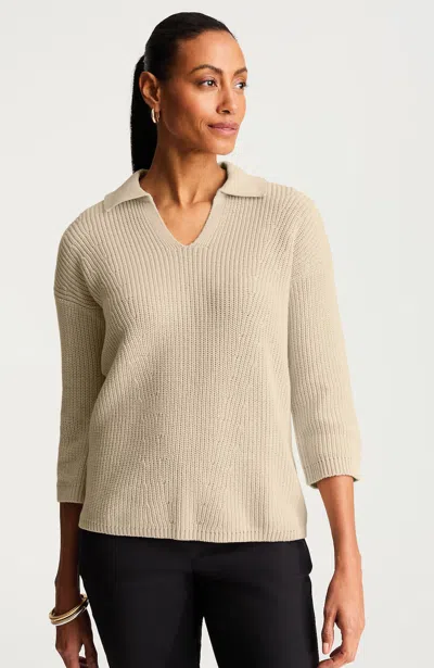 Jjill Petite Ribbed Split-neck Sweater Pullover In Pebble