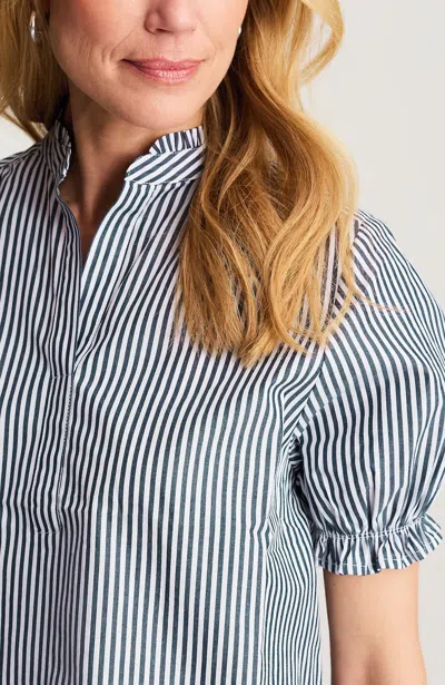 Jjill Petite Ruffled Cotton-poplin Top Pullover In True Navy/white