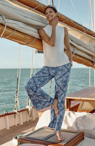 Jjill Petite Satin Printed Wide-leg Pants In Azure Whimsical Bandana