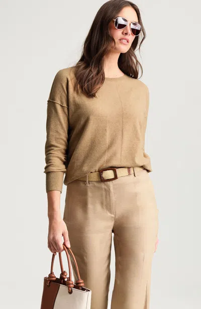 Jjill Petite Seamed Boat-neck Sweater In Light Toffee Heather