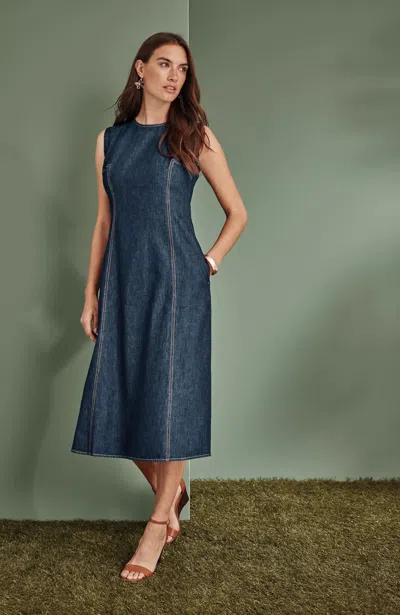 Jjill Petite Seamed Indigo Midi Dress In Blue Orchid Wash