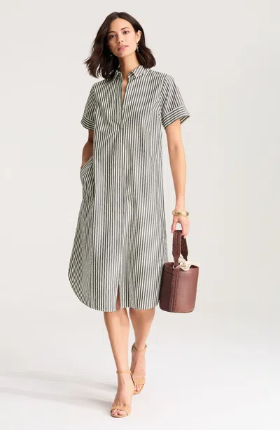 Jjill Petite Short-sleeve Midi Shirtdress In Black/cream