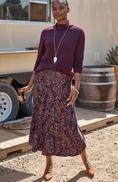Jjill Petite Silky A-line Midi Skirt In Rum Raisin Gilded Paisley