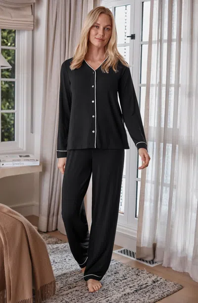 Jjill Petite Sleep Tranquil Knit Wide-leg Pant In Black/white