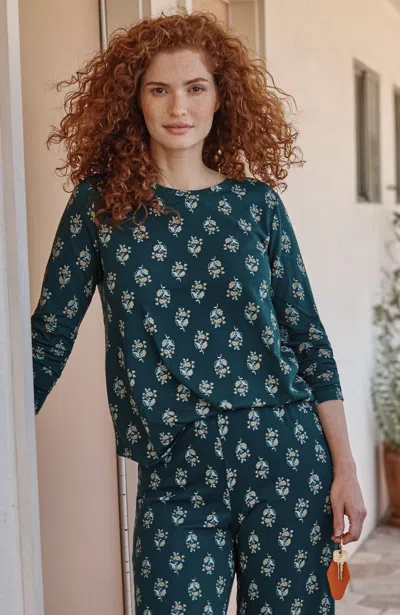 Jjill Petite Sleep Ultrasoft Long-sleeve Top In Tidewater Sedona Stamp