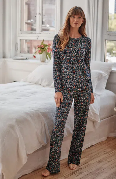 Jjill Petite Sleep Ultrasoft Relaxed Full-leg Pants In Classic Navy Playful Fox