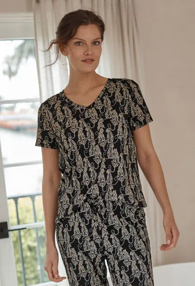Jjill Petite Sleep Ultrasoft V-neck Tee Shirt In Black Regal Tigers