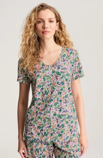 Jjill Petite Sleep Ultrasoft V-neck Tee Shirt In Cream Radiant Fruit