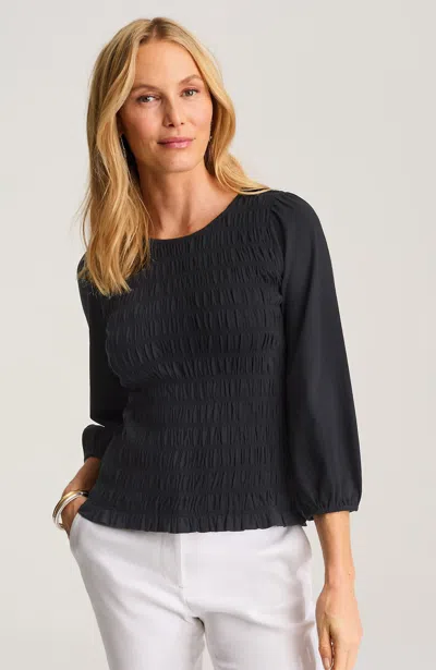 Jjill Petite Smocked 3/4-sleeve Top In Black