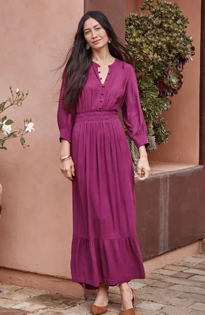 Jjill Petite Smocked-details Tiered Dress In Plum